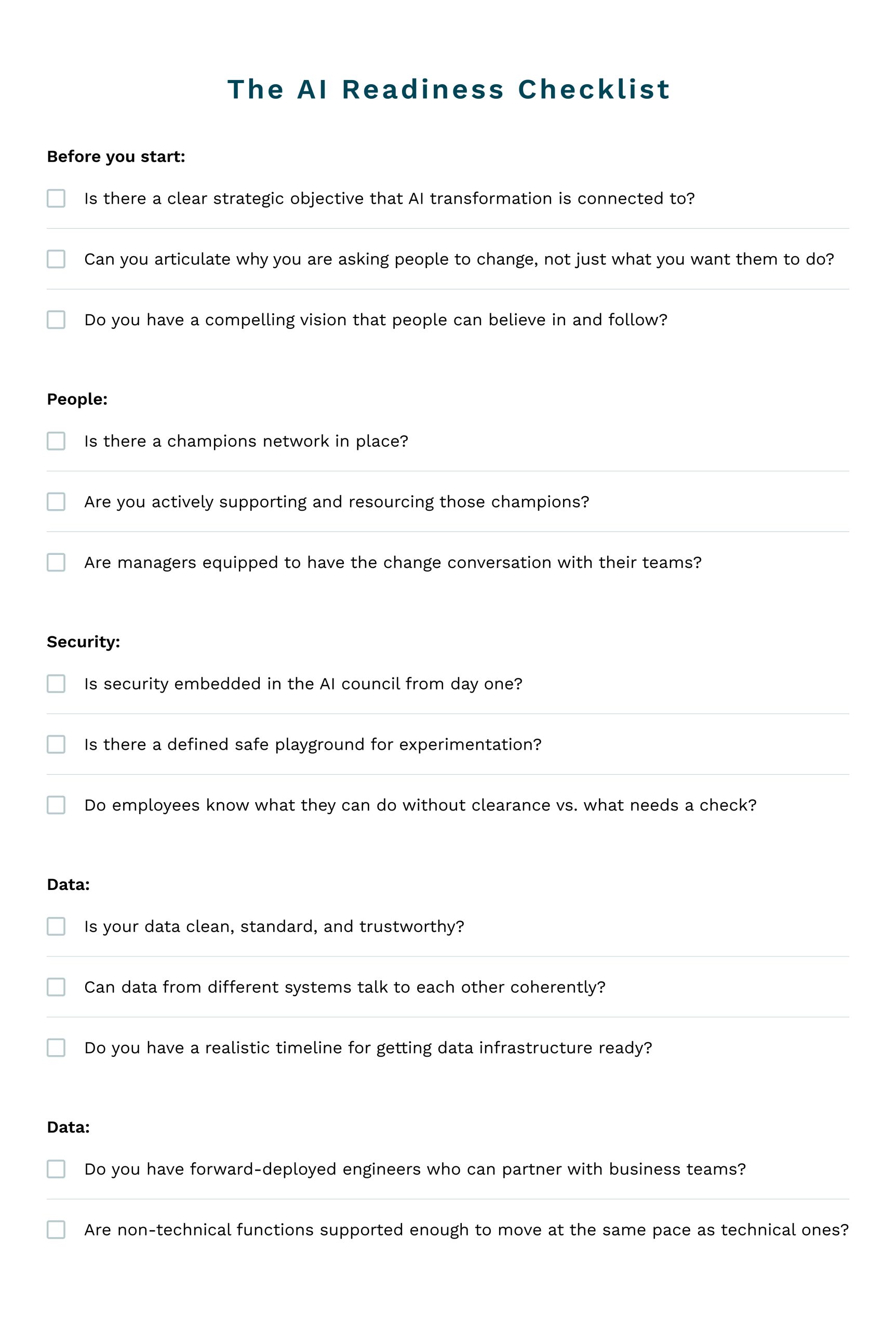 The AI readiness checklist infographic